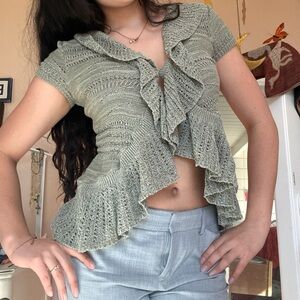 Ruffled Knit Top in Sage Green